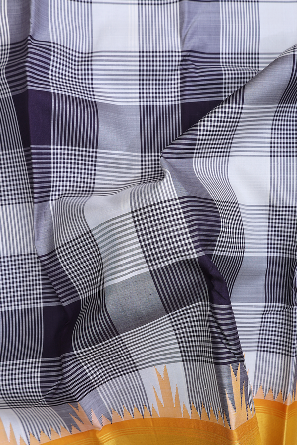 Kanchipuram Silk Saree In Black And White With Checks Design
