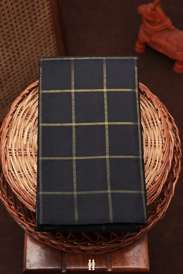 Kanchipuram Silk Saree In Black With Checks Design