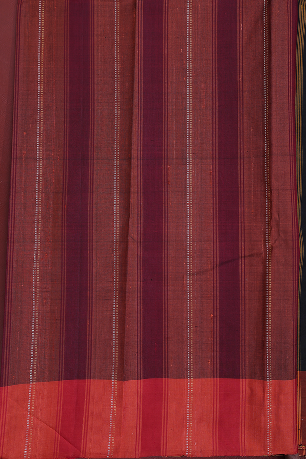 Kanchipuram Silk Saree In Black With Stripes Design