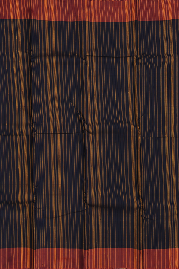 Kanchipuram Silk Saree In Black With Stripes Design