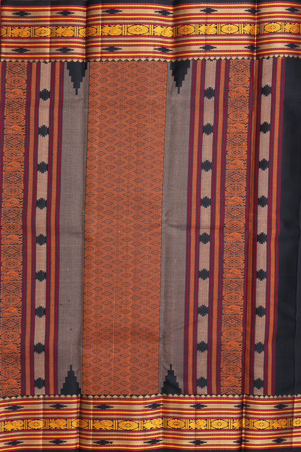 Kanchipuram Silk Saree In Black With Threadwork Border