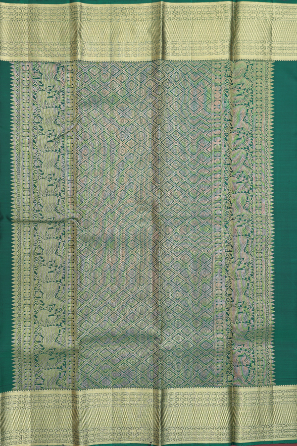 Kanchipuram Silk Saree In Black With Peacock Buttas