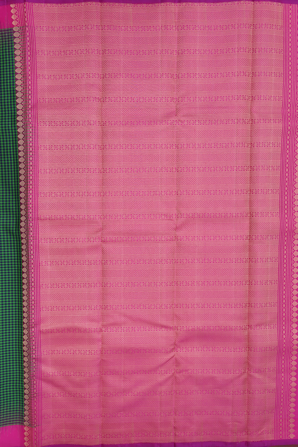 Kanchipuram Silk Saree In Blue And Green With Checks Design