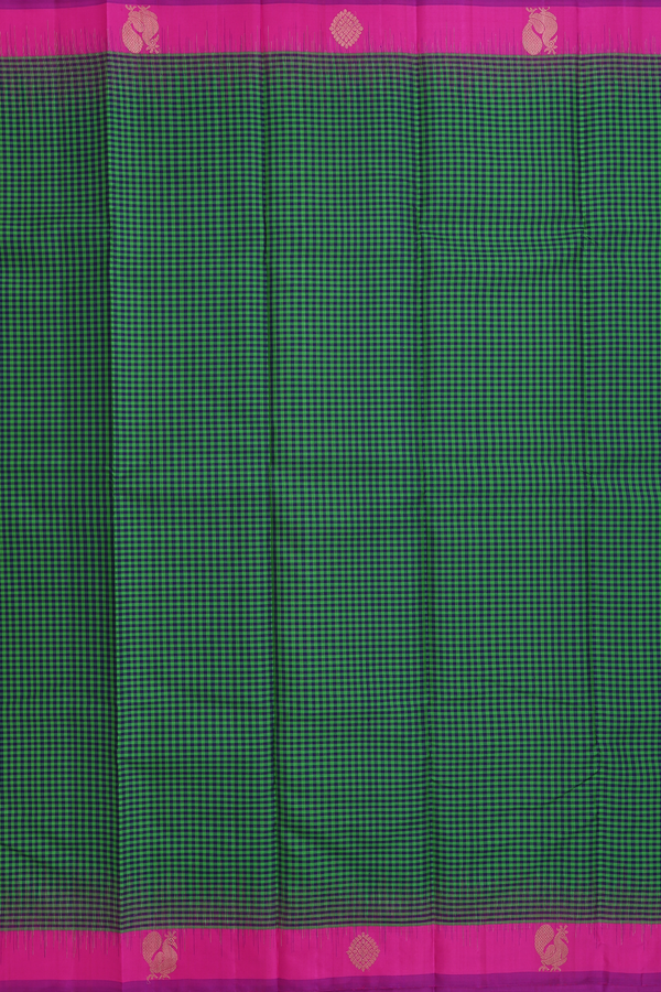 Kanchipuram Silk Saree In Blue And Green With Checks Design