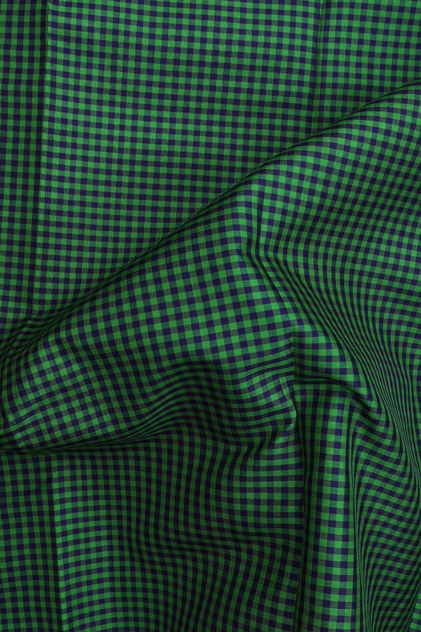 Kanchipuram Silk Saree In Blue And Green With Checks Design