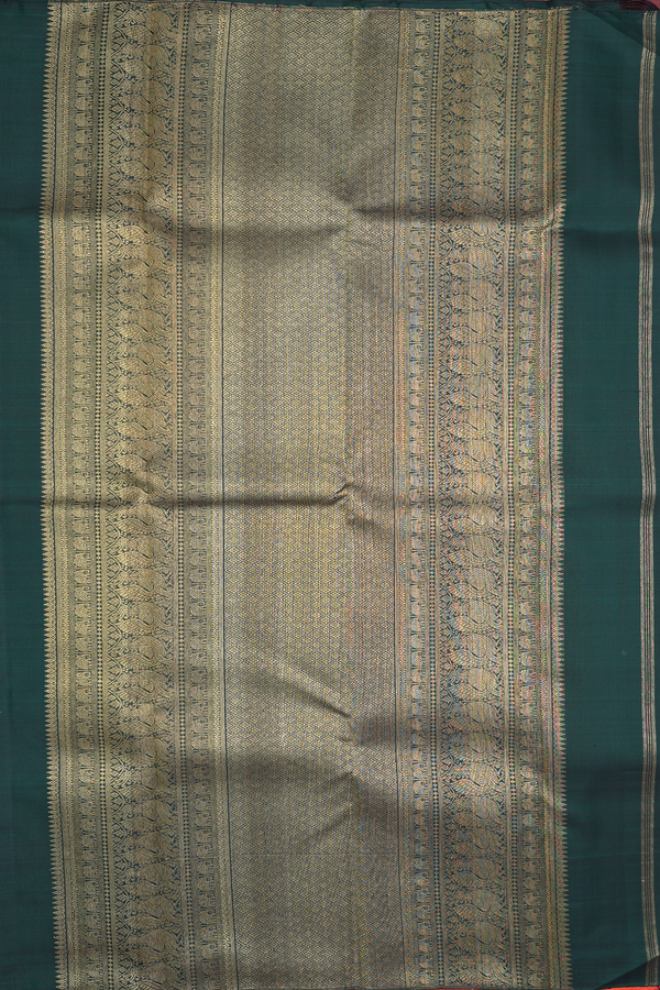 Kanchipuram Silk Saree In Bright Orange With Zari Buttis