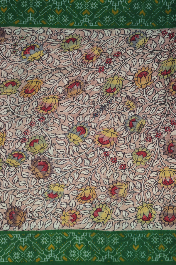 Kanchipuram Silk Saree In Brown With Floral Hand Painted