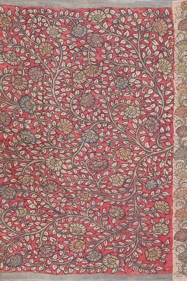 Kanchipuram Silk Saree In Brown With Hand Painted Design