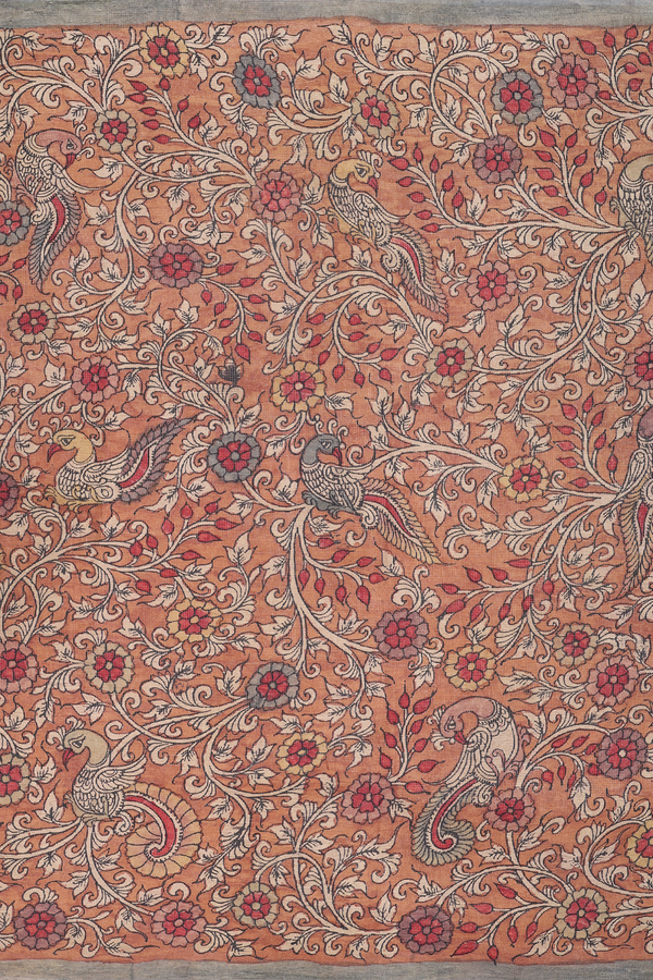 Kanchipuram Silk Saree In Brown With Hand Painted Design