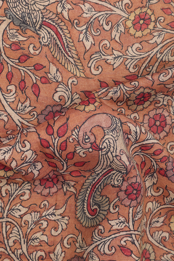 Kanchipuram Silk Saree In Brown With Hand Painted Design