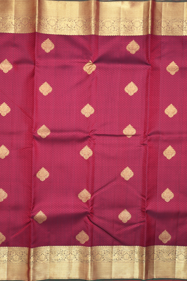 Kanchipuram Silk Saree In Burgundy Red With Jacquard Pattern