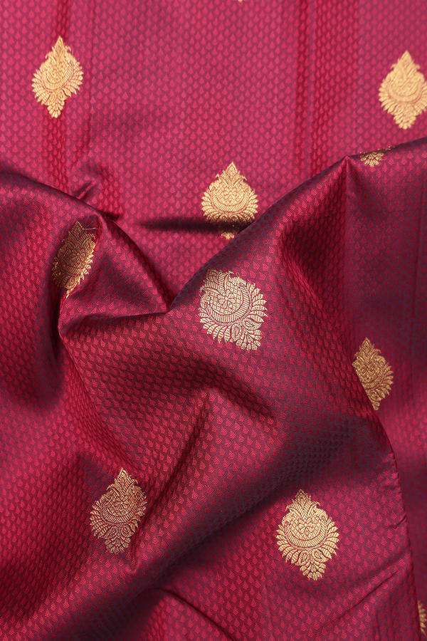 Kanchipuram Silk Saree In Burgundy Red With Jacquard Pattern