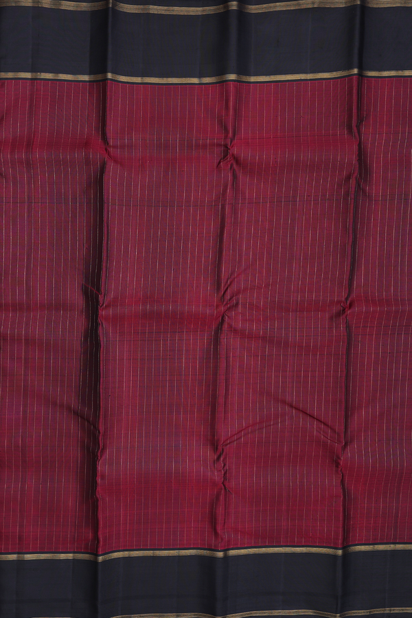 Kanchipuram Silk Saree In Burgundy Red With Stripes Design
