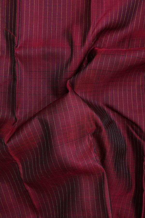 Kanchipuram Silk Saree In Burgundy Red With Stripes Design