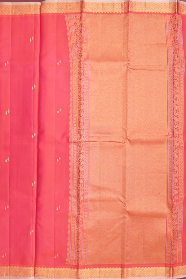 Kanchipuram Silk Saree In Coral Pink With Allover Buttas