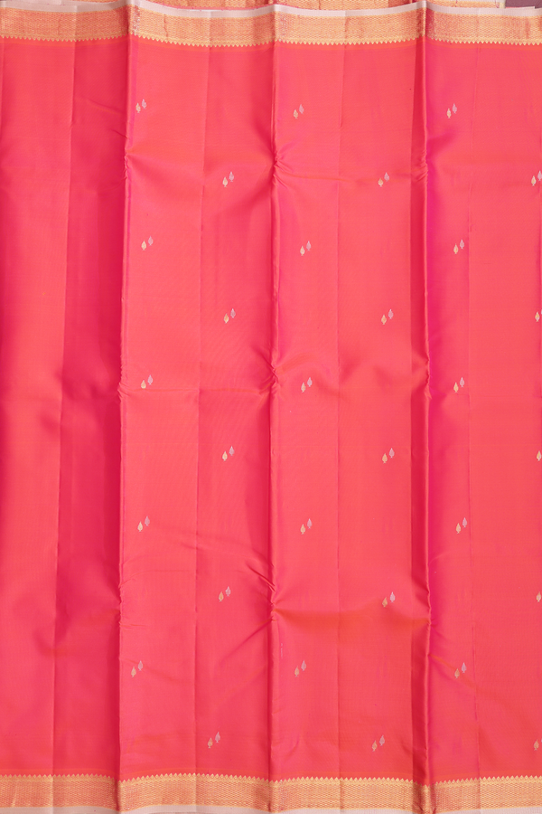 Kanchipuram Silk Saree In Coral Pink With Allover Buttas