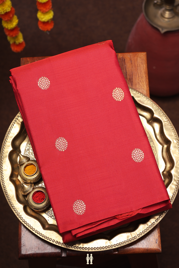 Kanchipuram Silk Saree In Crimson Red With Zari Buttas