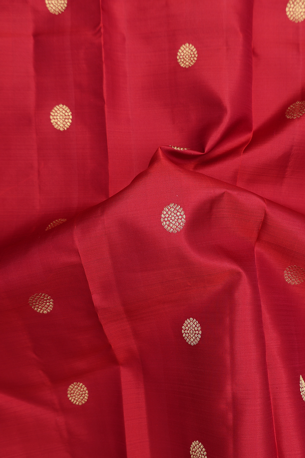 Kanchipuram Silk Saree In Crimson Red With Zari Buttas