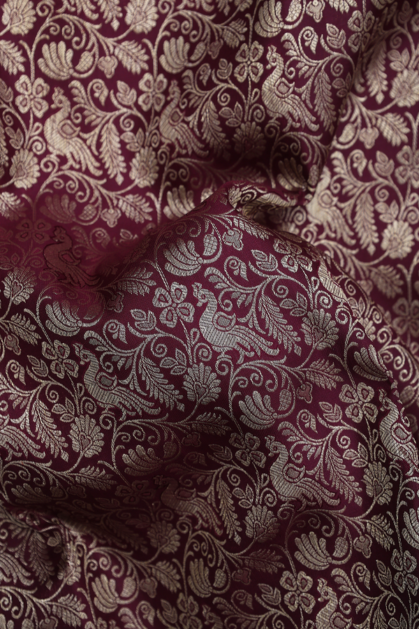 Kanchipuram Silk Saree In Dark Brown With Peacock Design