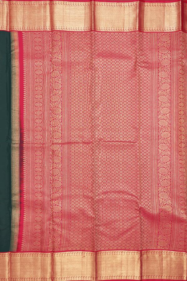 Kanchipuram Silk Saree In Dark Green Along Stripes With Buttas