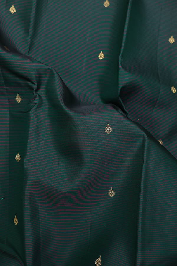 Kanchipuram Silk Saree In Dark Green Along Stripes With Buttas