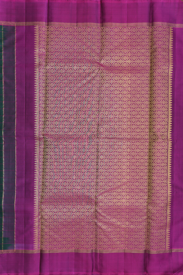 Kanchipuram Silk Saree In Dark Green With Checks Along Buttas
