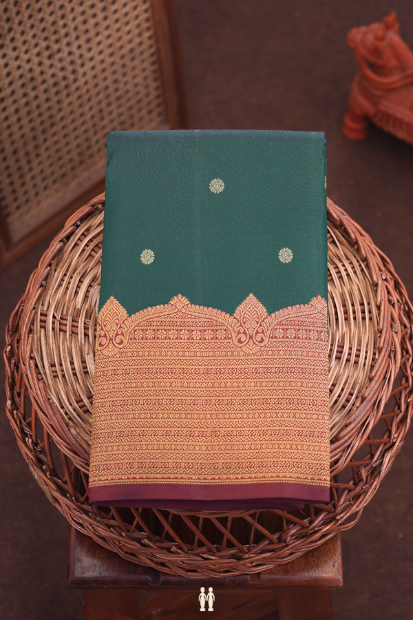 Kanchipuram Silk Saree In Dark Green With Floral Buttas