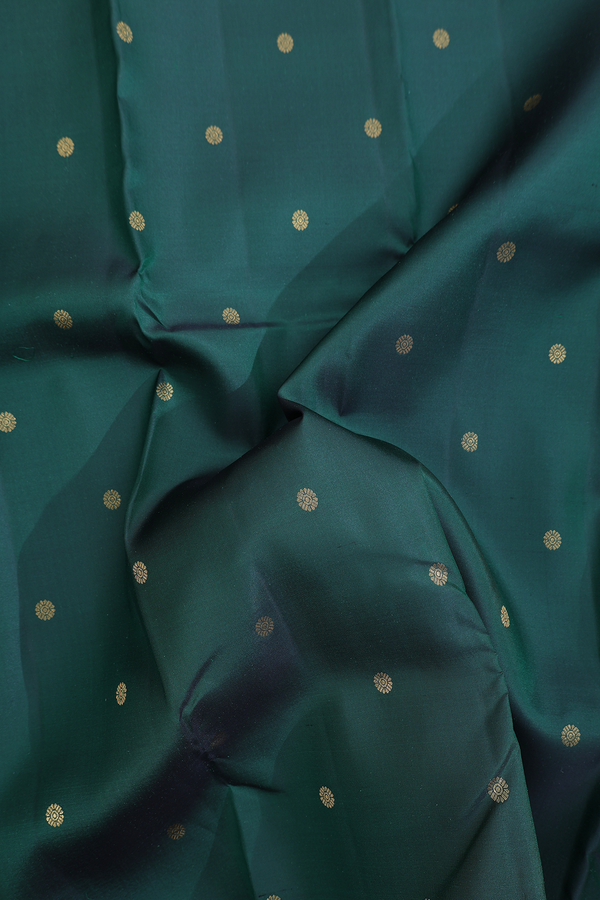 Kanchipuram Silk Saree In Dark Green With Floral Buttas
