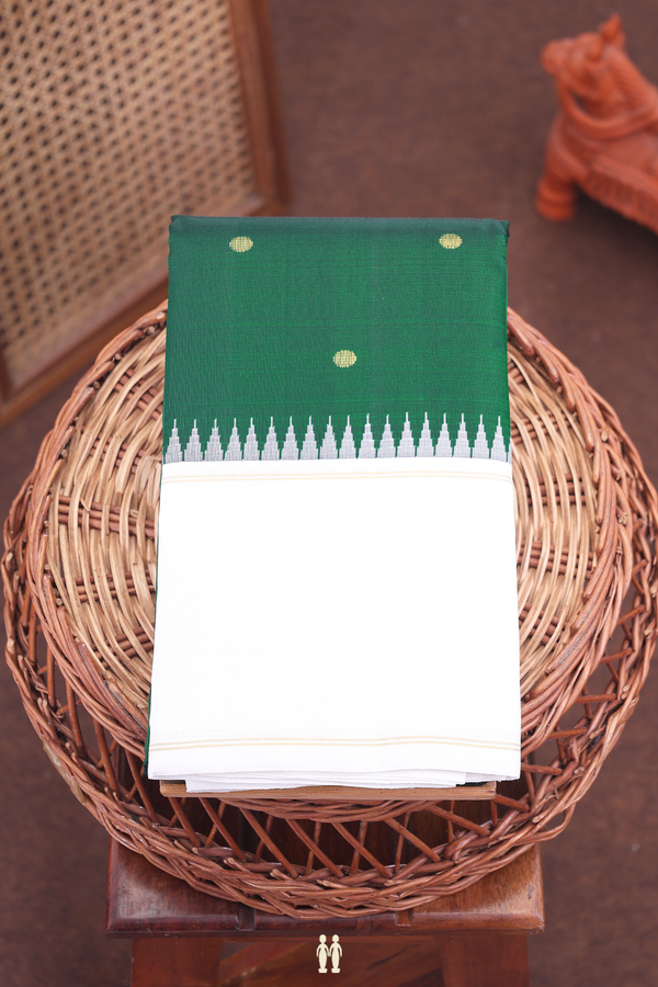 Kanchipuram Silk Saree In Dark Green With Zari Buttas