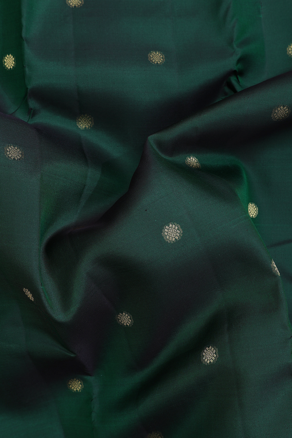 Kanchipuram Silk Saree In Dark Green With Zari Buttas