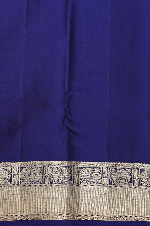 Kanchipuram Silk Saree In Deep Sky Blue With Zari Buttas