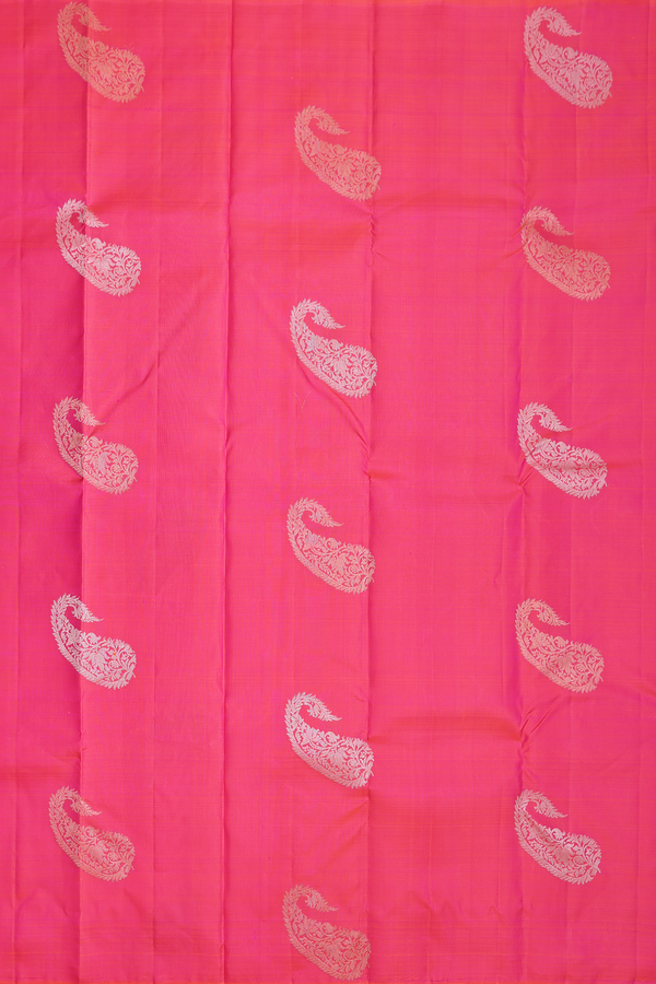 Kanchipuram Silk Saree In Coral Pink With Paisley Motifs