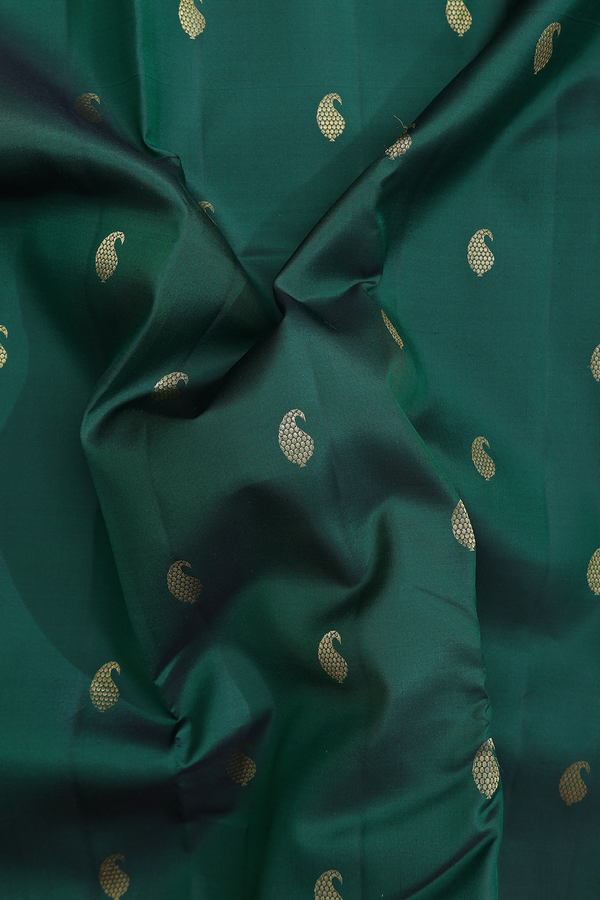Kanchipuram Silk Saree In Forest Green With Paisley Buttas