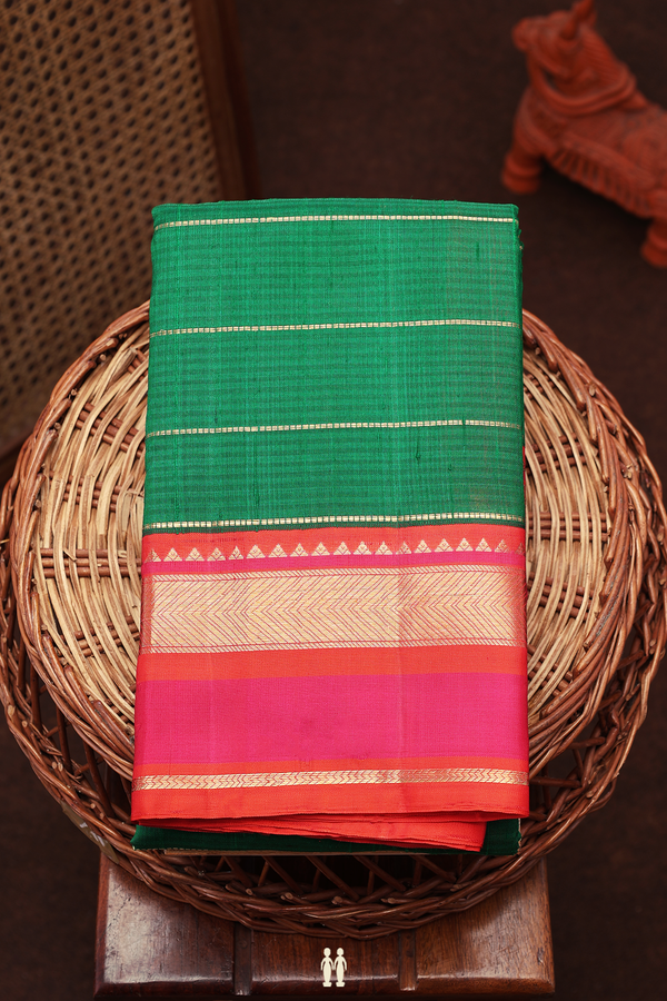 Kanchipuram Silk Saree In Forest Green With Stripes Design