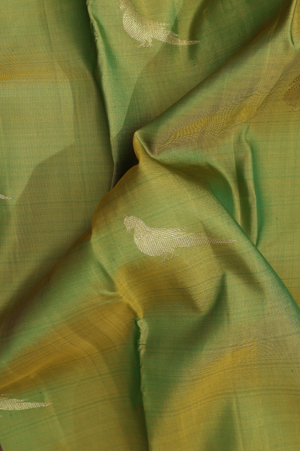 Kanchipuram Silk Saree In Green With Parrot Motifs