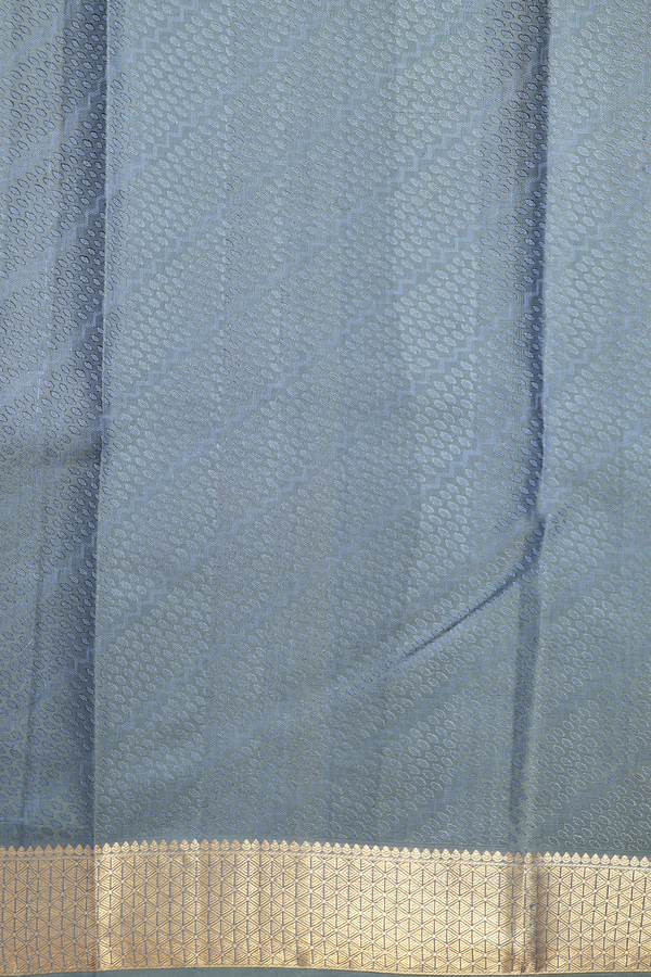 Kanchipuram Silk Saree In Greyish Green With Jacquard Pattern
