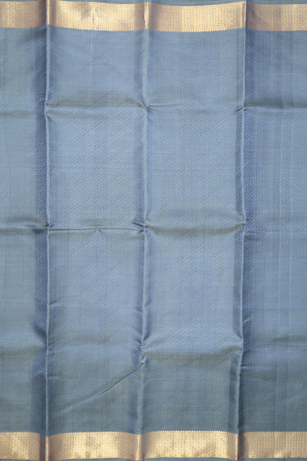 Kanchipuram Silk Saree In Greyish Green With Jacquard Pattern