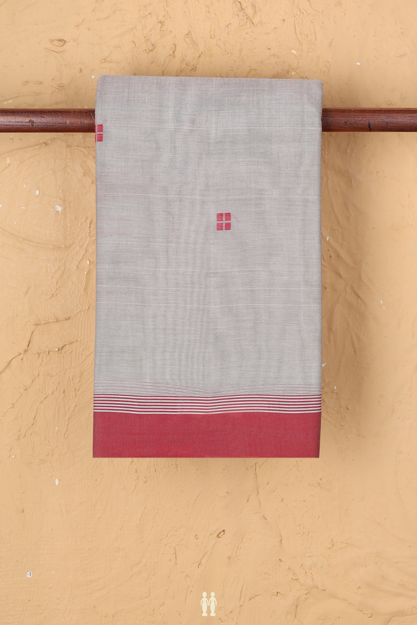 Kanchi Cotton Saree In Grey With Threadwork Buttis