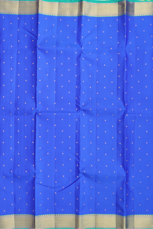 Kanchipuram Silk Saree In Indigo Blue With Floral Buttis