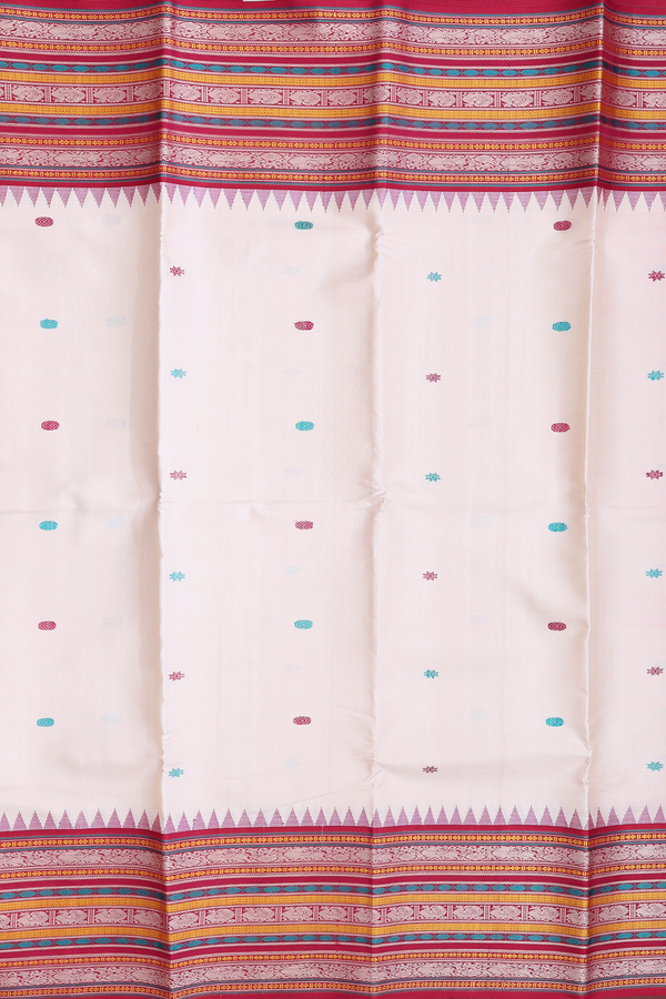 Kanchipuram Silk Saree In Ivory With Threadwork Buttas
