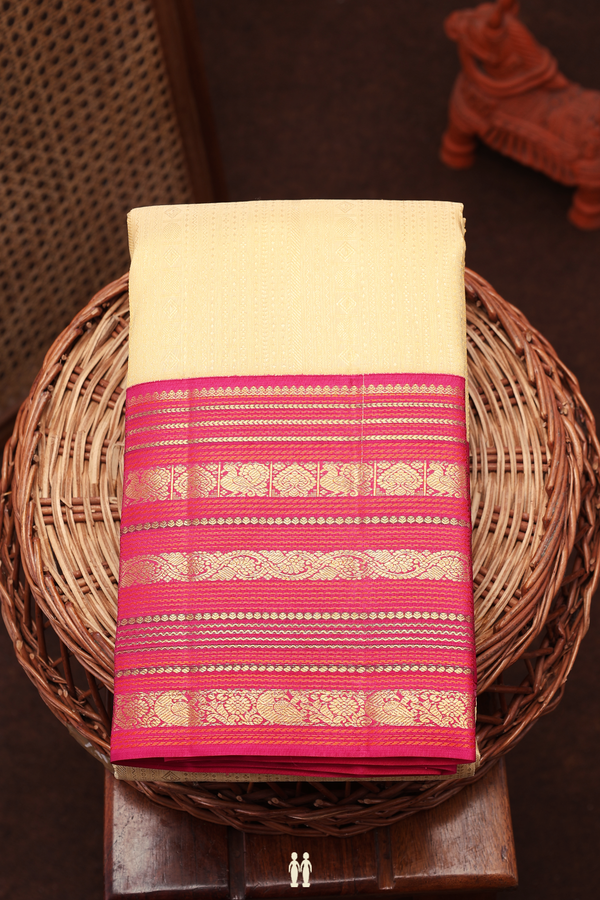 Kanchipuram Silk Saree In Light Brown With Stripes Design