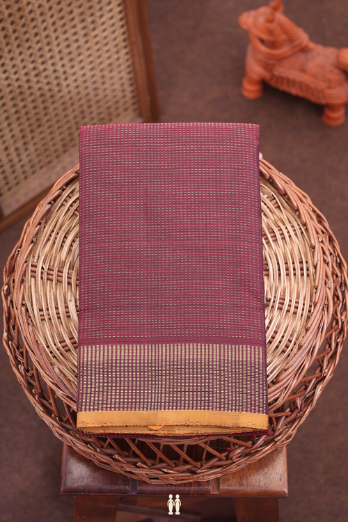 Kanchipuram Silk Saree In Maroon With Stripes Design