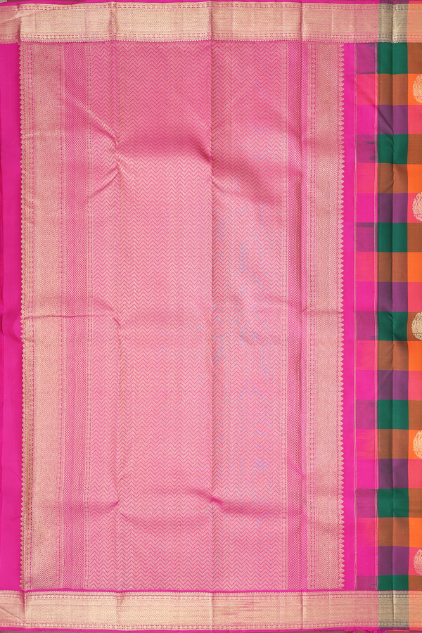 Kanchipuram Silk Saree In Multicolor With Checks Design