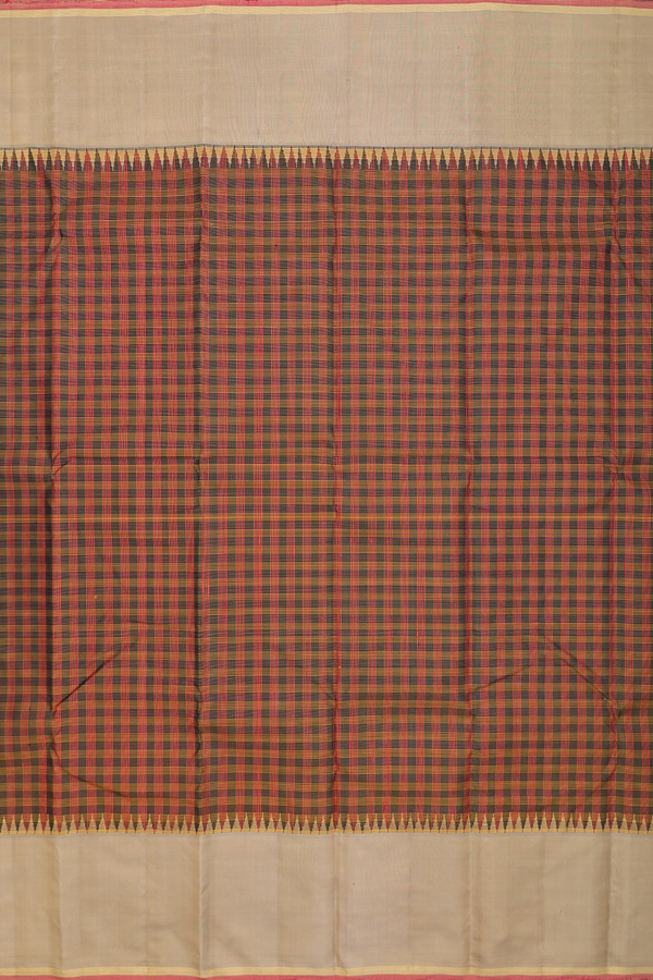 Kanchipuram Silk Saree In Multicolor With Checks Design
