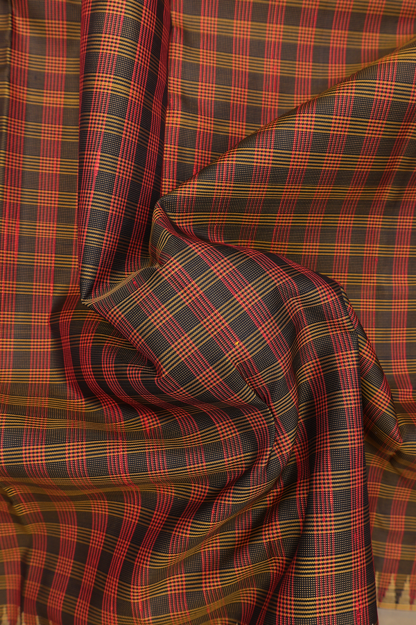 Kanchipuram Silk Saree In Multicolor With Checks Design