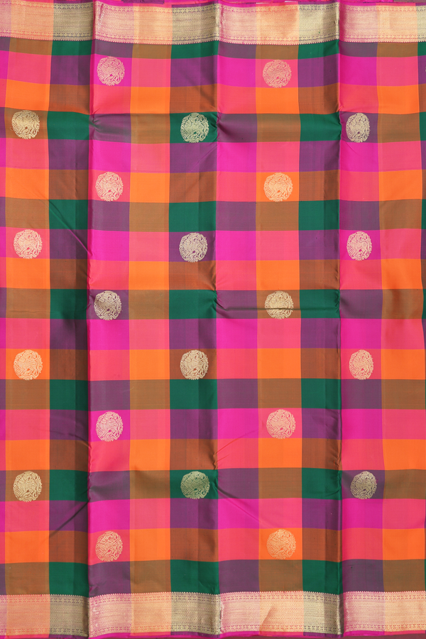 Kanchipuram Silk Saree In Multicolor With Checks Design