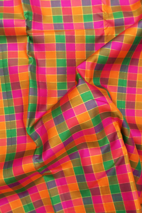 Kanchipuram Silk Saree In Multicolor With Checks Design