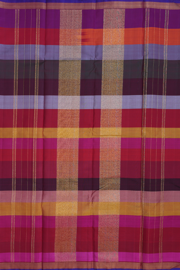 Kanchipuram Silk Saree In Multicolor With Stripes Design