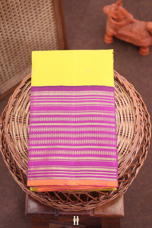 Kanchipuram Silk Saree In Yellow With Floral Buttas