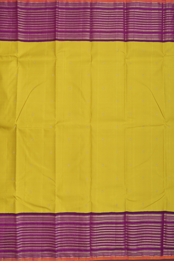 Kanchipuram Silk Saree In Yellow With Floral Buttas